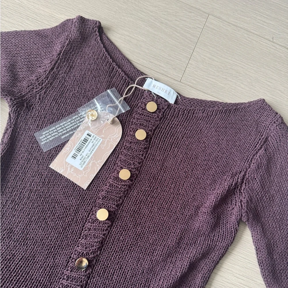 Meshki Plum Button-Front Knit Cardigan Set